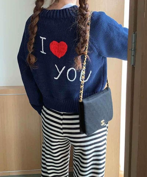 LYEON(リヨン)の「バックロゴ刺繍ジップアップニット(ニット/セーター・レディース・オフホワイト/ネイビー・FREE)」の3枚目の写真
