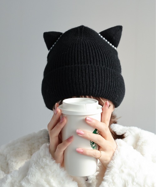 セール】パール猫耳ビーニー（ニットキャップ/ビーニー）｜LAC-VERT