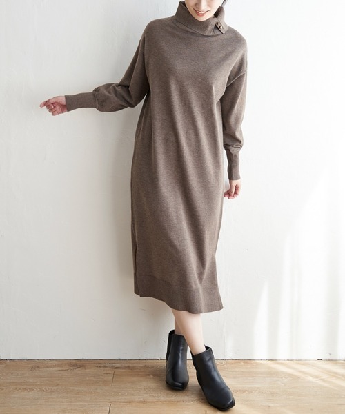 【セール】タートルニットスリットワンピース（ワンピース）｜IKKA LOUNGE（イッカラウンジ） 5,634円