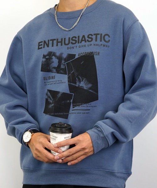 Burner(バーナー)の「【GROOVY STORE】プリントスウェットクルー裏起毛(スウェット・メンズ・バーガンディー/ブルー/ブラック系その他2/ブルー系その他2/グレイッシュベージュ/ホワイト/杢グレー/ネイビー/ブラック系その他3/ブラック/ベージュ/グレー・L/M/LL)」の1枚目の写真