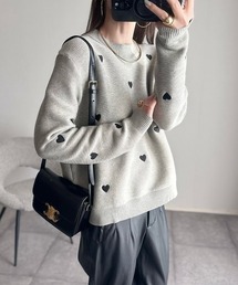 ハート刺繍ニットトップス