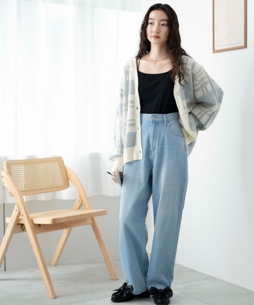 WEGO(ウィゴー)の「WEGO/モヘアタッチカラーチェックカーデ(カーディガン/ボレロ・レディース・オレンジ/ブルー/アイボリー・FREE)」の4枚目の写真