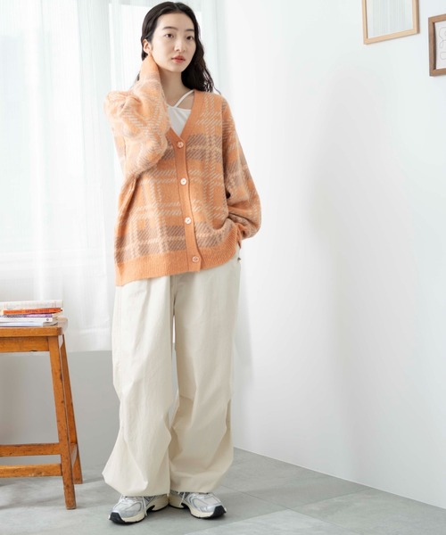 WEGO(ウィゴー)の「WEGO/モヘアタッチカラーチェックカーデ(カーディガン/ボレロ・レディース・オレンジ/ブルー/アイボリー・FREE)」の6枚目の写真