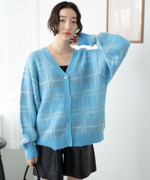 WEGO(ウィゴー)の「WEGO/モヘアタッチカラーチェックカーデ(カーディガン/ボレロ・レディース・オレンジ/ブルー/アイボリー・FREE)」の14枚目の写真