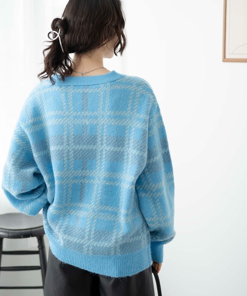 WEGO(ウィゴー)の「WEGO/モヘアタッチカラーチェックカーデ(カーディガン/ボレロ・レディース・オレンジ/ブルー/アイボリー・FREE)」の16枚目の写真