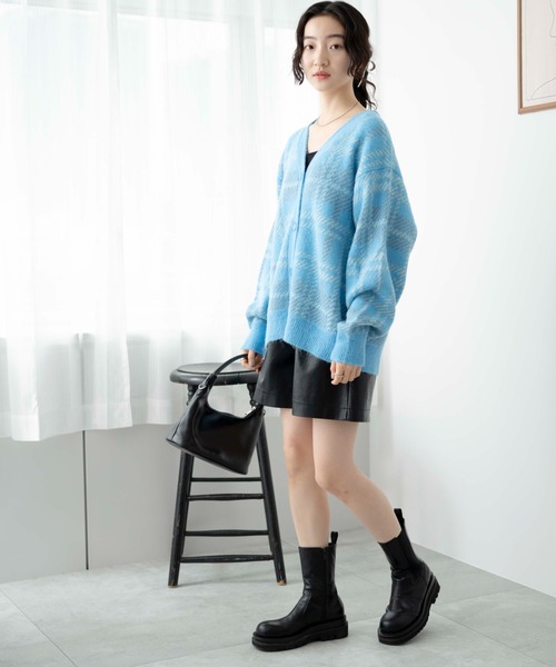 WEGO(ウィゴー)の「WEGO/モヘアタッチカラーチェックカーデ(カーディガン/ボレロ・レディース・オレンジ/ブルー/アイボリー・FREE)」の5枚目の写真