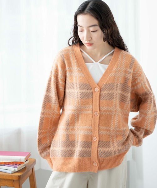 WEGO(ウィゴー)の「WEGO/モヘアタッチカラーチェックカーデ(カーディガン/ボレロ・レディース・オレンジ/ブルー/アイボリー・FREE)」の18枚目の写真