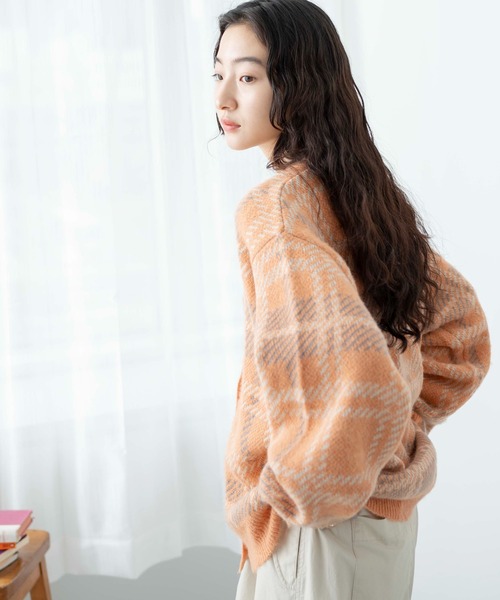 WEGO(ウィゴー)の「WEGO/モヘアタッチカラーチェックカーデ(カーディガン/ボレロ・レディース・オレンジ/ブルー/アイボリー・FREE)」の19枚目の写真