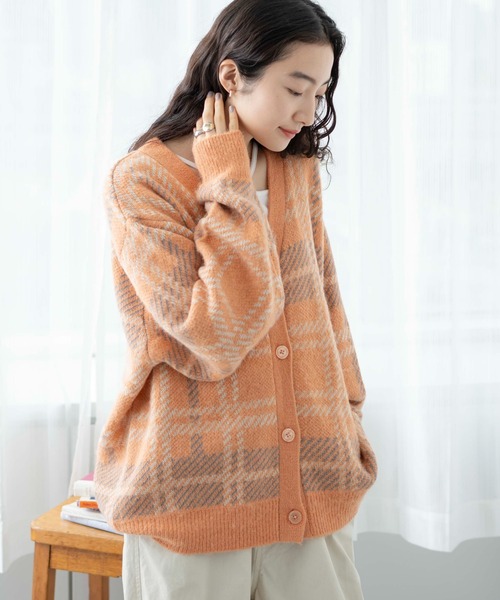 WEGO(ウィゴー)の「WEGO/モヘアタッチカラーチェックカーデ(カーディガン/ボレロ・レディース・オレンジ/ブルー/アイボリー・FREE)」の20枚目の写真