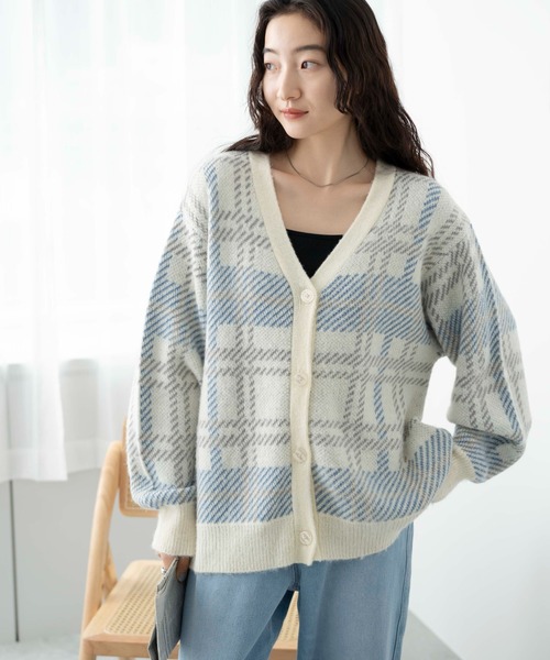 WEGO(ウィゴー)の「WEGO/モヘアタッチカラーチェックカーデ(カーディガン/ボレロ・レディース・オレンジ/ブルー/アイボリー・FREE)」の10枚目の写真
