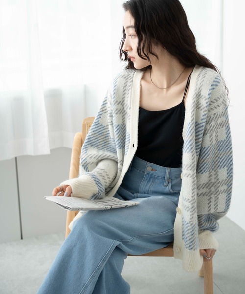WEGO(ウィゴー)の「WEGO/モヘアタッチカラーチェックカーデ(カーディガン/ボレロ・レディース・オレンジ/ブルー/アイボリー・FREE)」の11枚目の写真