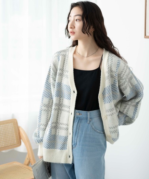 WEGO(ウィゴー)の「WEGO/モヘアタッチカラーチェックカーデ(カーディガン/ボレロ・レディース・オレンジ/ブルー/アイボリー・FREE)」の12枚目の写真