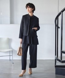 Callarus（カラルス）の「〔Callarus〕【入学式・卒業式・フォーマル】ツイード調ノーカラージャケット+ロング丈裾フレアブラウス+セミワイドパンツスーツ（スーツセット・レディース）」