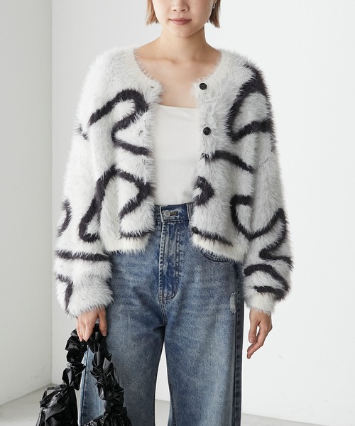 forksy.（フォルクシー）の「【forksy.】ニュアンスシャギーニットショートカーディガン（カーディガン/ボレロ・レディース・チャコール/アイボリー/ライトグリーン・FREE）」の4枚目の写真