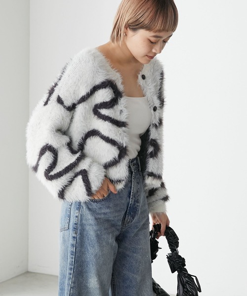 forksy.（フォルクシー）の「【forksy.】ニュアンスシャギーニットショートカーディガン（カーディガン/ボレロ・レディース・チャコール/アイボリー/ライトグリーン・FREE）」の5枚目の写真