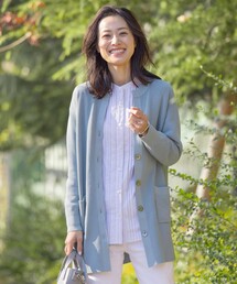 【洗える】ORGANIC GASS COTTON キーネック カーディガン