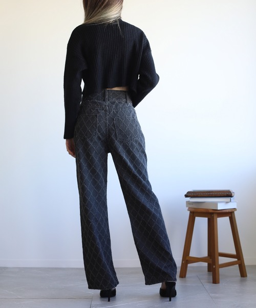 Jasmine Grandiflorum(ジャスミングランディフローラム)の「【Jasmine】アーガイル柄ハイウエストデニムパンツ(デニムパンツ・レディース・ブルー/ダークグレー・LARGE/MEDIUM/SMALL)」の6枚目の写真