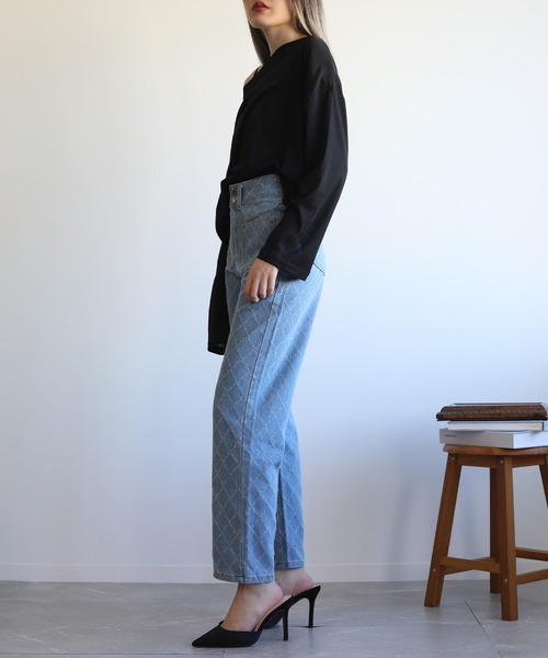 Jasmine Grandiflorum(ジャスミングランディフローラム)の「【Jasmine】アーガイル柄ハイウエストデニムパンツ(デニムパンツ・レディース・ブルー/ダークグレー・LARGE/MEDIUM/SMALL)」の11枚目の写真