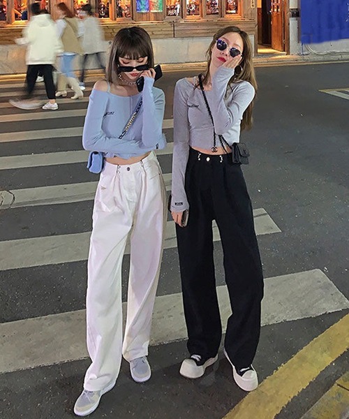 SHEPP(シープ)の「ウエスト調整 ケミカルデニム ハイウエストワイドパンツ(デニムパンツ・レディース・ブラック/ホワイト/ダークグレー/サックスブルー・S/M/L)」の6枚目の写真