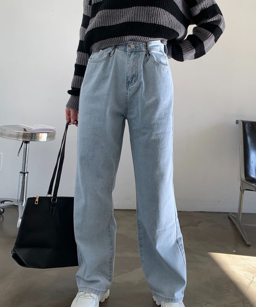 SHEPP(シープ)の「ウエスト調整 ケミカルデニム ハイウエストワイドパンツ(デニムパンツ・レディース・ブラック/ホワイト/ダークグレー/サックスブルー・S/M/L)」の10枚目の写真