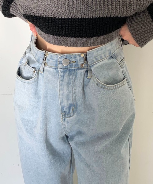 SHEPP(シープ)の「ウエスト調整 ケミカルデニム ハイウエストワイドパンツ(デニムパンツ・レディース・ブラック/ホワイト/ダークグレー/サックスブルー・S/M/L)」の11枚目の写真