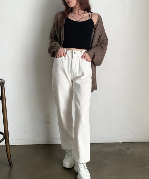 SHEPP(シープ)の「ウエスト調整 ケミカルデニム ハイウエストワイドパンツ(デニムパンツ・レディース・ブラック/ホワイト/ダークグレー/サックスブルー・S/M/L)」の12枚目の写真