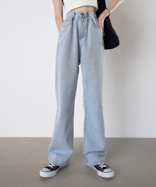 SHEPP(シープ)の「ウエスト調整 ケミカルデニム ハイウエストワイドパンツ(デニムパンツ・レディース・ブラック/ホワイト/ダークグレー/サックスブルー・S/M/L)」の20枚目の写真