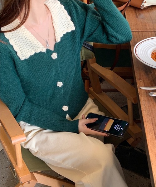 SHEPP(シープ)の「フラワー ショートニットカーディガン(カーディガン/ボレロ・レディース・グリーン/ブラック/アイボリー・FREE)」の14枚目の写真