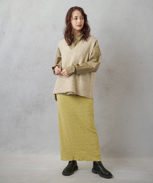 Lull（ルル）の「【Lull / ルル】ブークレニットベスト（ニット/セーター・レディース・ベージュ/チャコール/ライム/杢グレー・ONESIZE）」の21枚目の写真