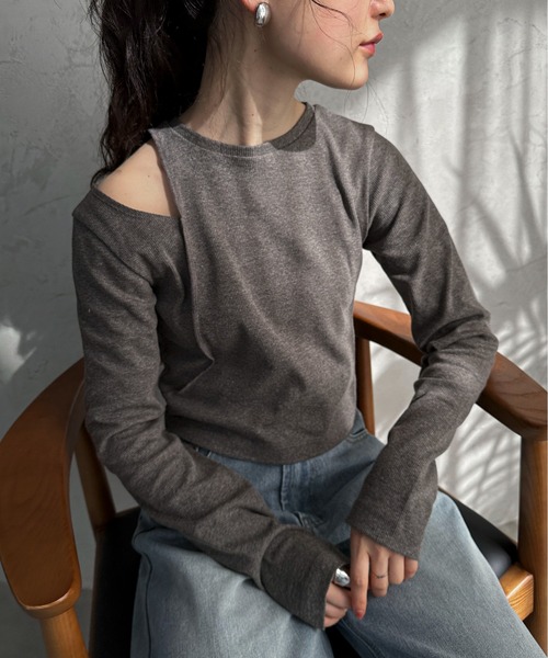 feepur（フェピュール）の「アシンメトリーリブロンTee（Tシャツ/カットソー・レディース・オートミール/チャコールグレー/オフホワイト/ブラック・MEDIUM）」の19枚目の写真