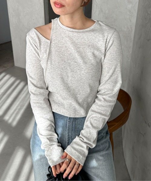 feepur（フェピュール）の「アシンメトリーリブロンTee（Tシャツ/カットソー・レディース・オートミール/チャコールグレー/オフホワイト/ブラック・MEDIUM）」の9枚目の写真