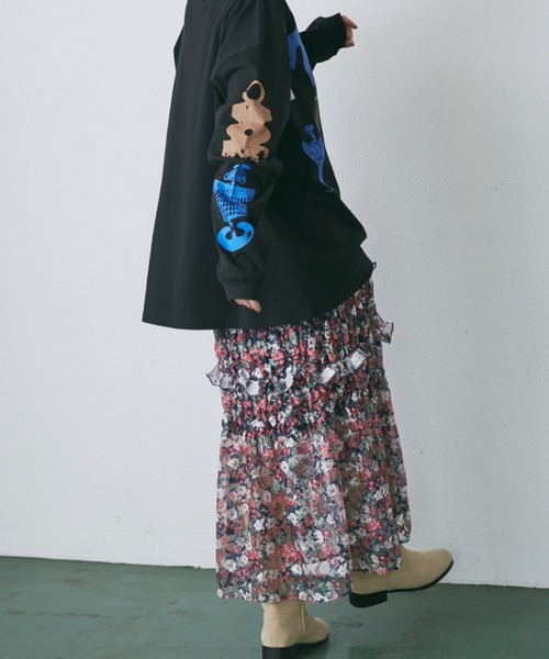 OKIRAKU（オキラク）の「(OKIRAKU×ROSE BUD)レースプリント チューブスカート（スカート・レディース・グリーン/ピンク・FREE）」の6枚目の写真