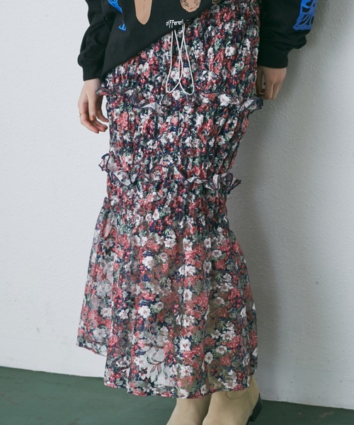 OKIRAKU（オキラク）の「(OKIRAKU×ROSE BUD)レースプリント チューブスカート（スカート・レディース・グリーン/ピンク・FREE）」の7枚目の写真