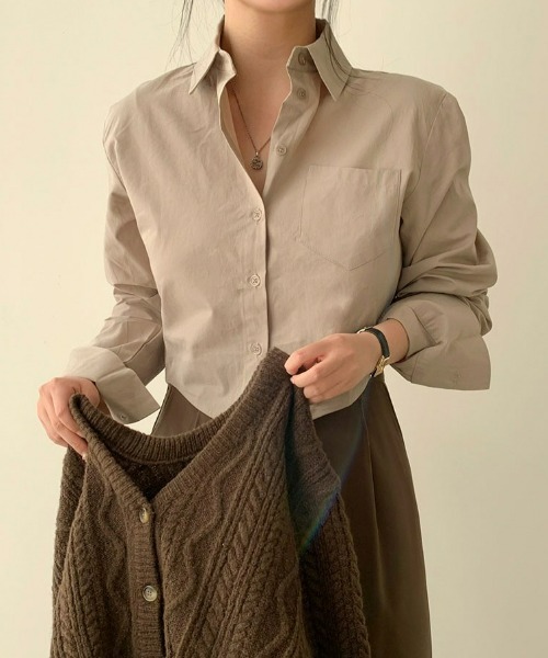 BEIDELLI（ベイデリー）の「[BELLIDE MADE] トゥデイポケットクロップシャツ（シャツ/ブラウス・レディース・ホワイト/スカイブルー/チャコールグレー/ベージュ/ピンク・FREE）」の4枚目の写真