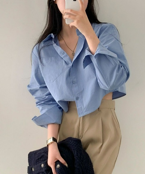 BEIDELLI（ベイデリー）の「[BELLIDE MADE] トゥデイポケットクロップシャツ（シャツ/ブラウス・レディース・ホワイト/スカイブルー/チャコールグレー/ベージュ/ピンク・FREE）」の5枚目の写真