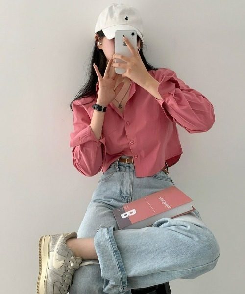 BEIDELLI（ベイデリー）の「[BELLIDE MADE] トゥデイポケットクロップシャツ（シャツ/ブラウス・レディース・ホワイト/スカイブルー/チャコールグレー/ベージュ/ピンク・FREE）」の13枚目の写真