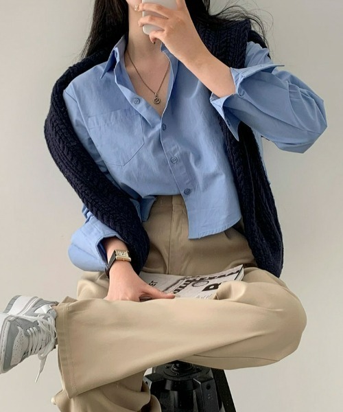 BEIDELLI（ベイデリー）の「[BELLIDE MADE] トゥデイポケットクロップシャツ（シャツ/ブラウス・レディース・ホワイト/スカイブルー/チャコールグレー/ベージュ/ピンク・FREE）」の15枚目の写真