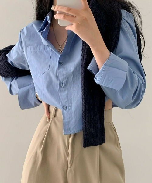 BEIDELLI（ベイデリー）の「[BELLIDE MADE] トゥデイポケットクロップシャツ（シャツ/ブラウス・レディース・ホワイト/スカイブルー/チャコールグレー/ベージュ/ピンク・FREE）」の11枚目の写真