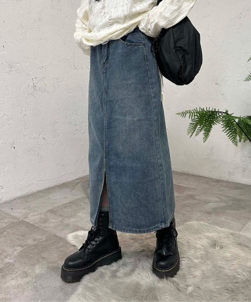 sedacle girl（セダクルガール）の「フロントスリットデニムスカート（デニムスカート・レディース・ブルー・SMALL/MEDIUM）」の2枚目の写真