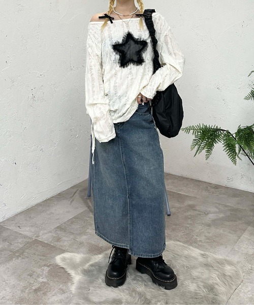 sedacle girl（セダクルガール）の「フロントスリットデニムスカート（デニムスカート・レディース・ブルー・SMALL/MEDIUM）」の4枚目の写真