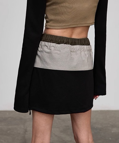 CHENTAITAI】ダブルウエスト 切り替えミニスカート chw24s045