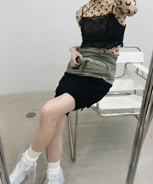 CHENTAITAI】ダブルウエスト 切り替えミニスカート chw24s045