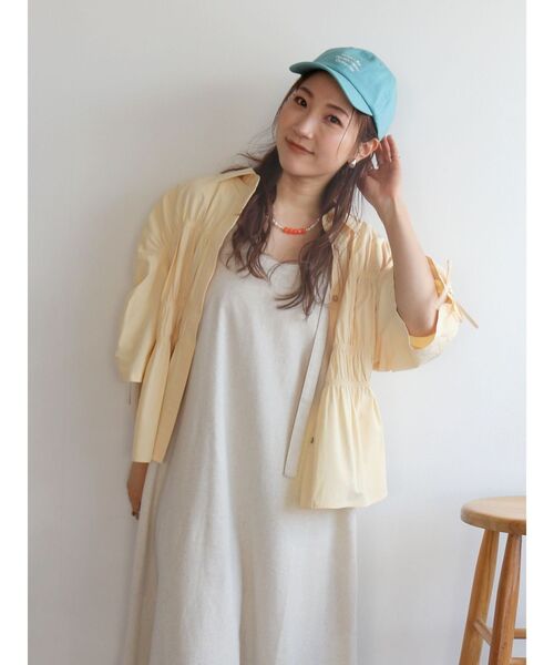 Ungrid（アングリッド）の「ギャザーデザインハーフスリーブシャツ（シャツ/ブラウス・レディース・その他1/グリーン/イエロー/オフホワイト・FREE）」の3枚目の写真