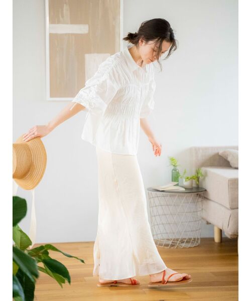 Ungrid（アングリッド）の「ギャザーデザインハーフスリーブシャツ（シャツ/ブラウス・レディース・その他1/グリーン/イエロー/オフホワイト・FREE）」の9枚目の写真