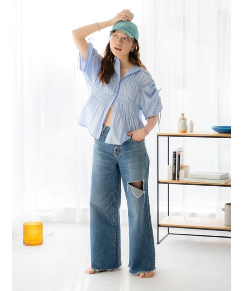 Ungrid（アングリッド）の「ギャザーデザインハーフスリーブシャツ（シャツ/ブラウス・レディース・その他1/グリーン/イエロー/オフホワイト・FREE）」の17枚目の写真