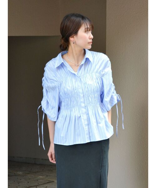 Ungrid（アングリッド）の「ギャザーデザインハーフスリーブシャツ（シャツ/ブラウス・レディース・その他1/グリーン/イエロー/オフホワイト・FREE）」の20枚目の写真