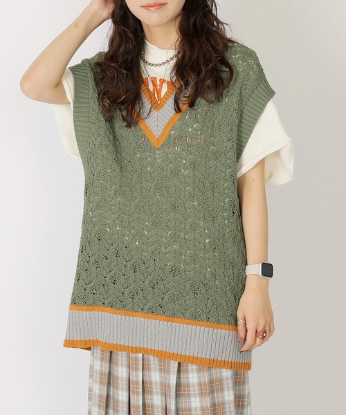 DOUBLE NAME（ダブルネーム）の「チルデンニットベスト（ベスト・レディース・グリーン/ブルー/オフホワイト・FREE）」の2枚目の写真