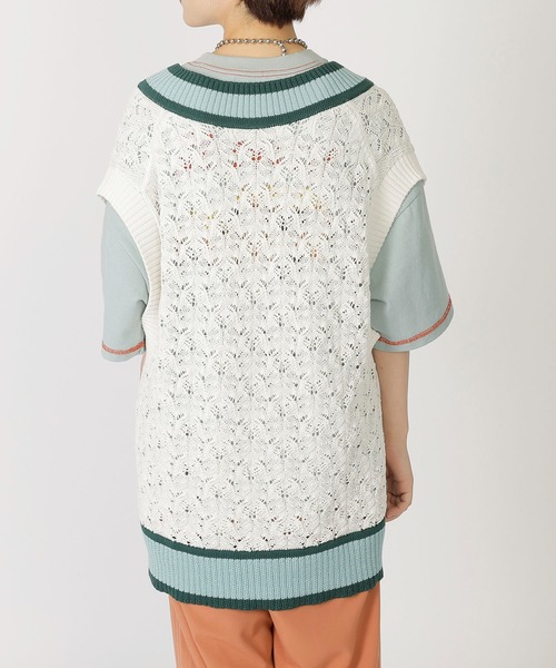 DOUBLE NAME（ダブルネーム）の「チルデンニットベスト（ベスト・レディース・グリーン/ブルー/オフホワイト・FREE）」の6枚目の写真