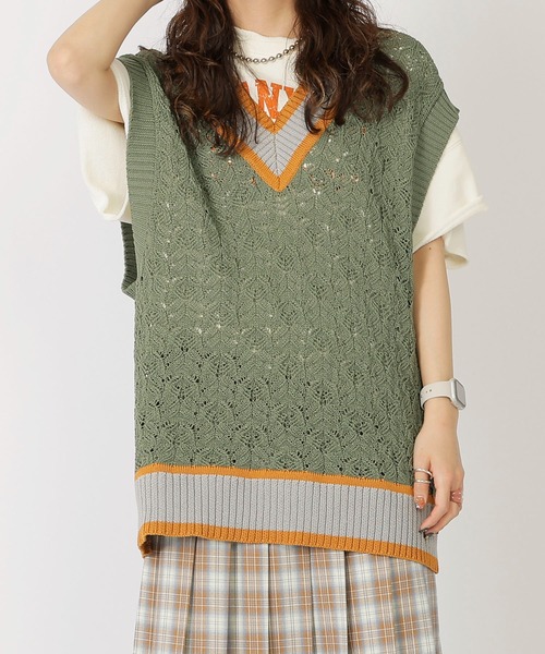 DOUBLE NAME（ダブルネーム）の「チルデンニットベスト（ベスト・レディース・グリーン/ブルー/オフホワイト・FREE）」の13枚目の写真