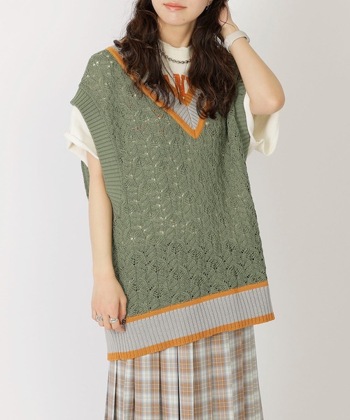 DOUBLE NAME（ダブルネーム）の「チルデンニットベスト（ベスト・レディース・グリーン/ブルー/オフホワイト・FREE）」の14枚目の写真